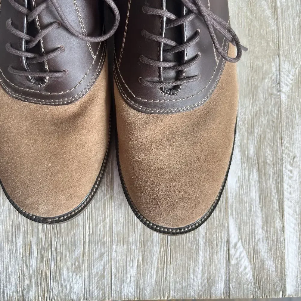 Brown Leather Suede Two Tone Mens Oxford Saddle Shoes Size 9 By Simple